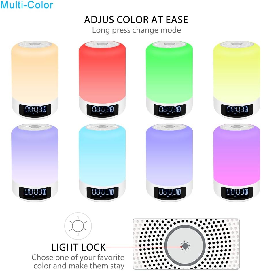 YSD Bedside Lamp with Bluetooth Speaker, Touch Sensor Table Lamp, Dimmable Warm White Light  Color Changing RGB, Alarm Clock  Hands Free Call Gifts for Women Men Teens Kids Children.