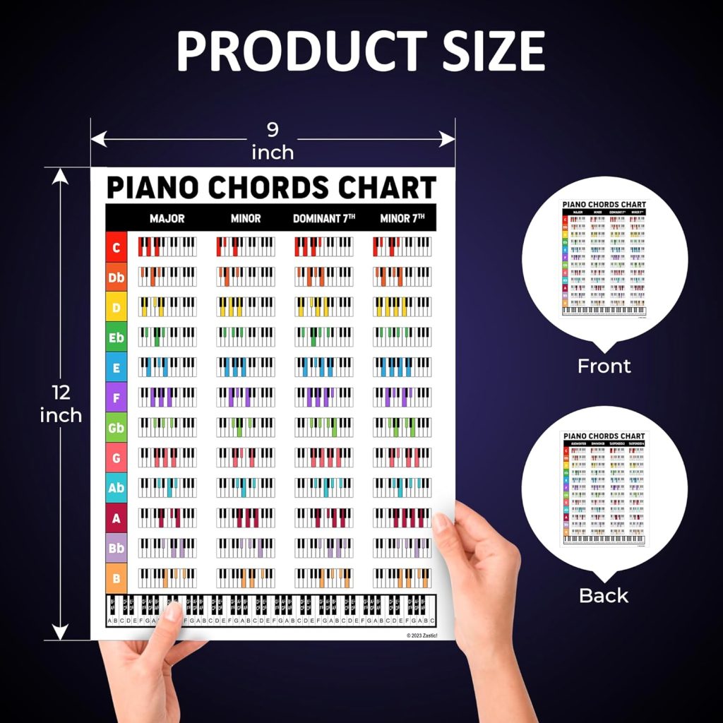 Zastic! Laminated Piano Chords Poster Chart - 8.5 x 11in - Piano Keyboard Key Poster Cheatsheet Note Chart - Essential Piano Accessories - Perfect Piano Note Posters Chart