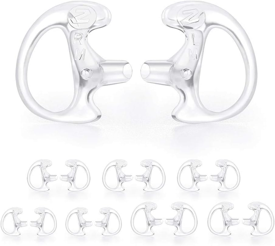 Zeadio Earmould Earpiece Earbud Earplug for Two-Way Radio Coil Tube Audio Kits (Clear, Pair of 8)