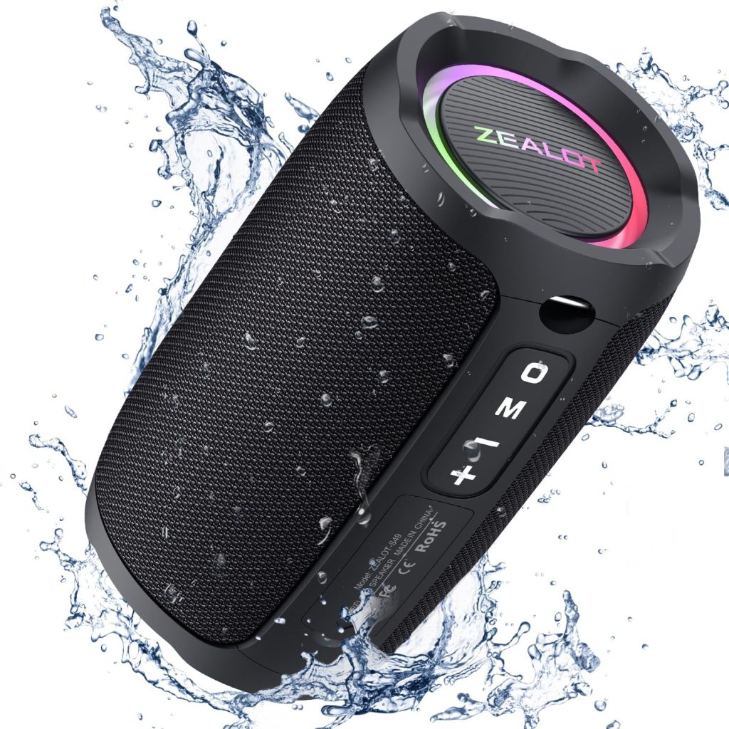 ZEALOT Portable Speaker, Bluetooth Speaker 20W, Outdoor Speaker Wireless, Waterproof IP67, Dual Pairing, Loud Stereo Sound, BT5.2, RGB Light, USB, TF, Speaker for Home, Outdoor, Beach-Black : Electronics