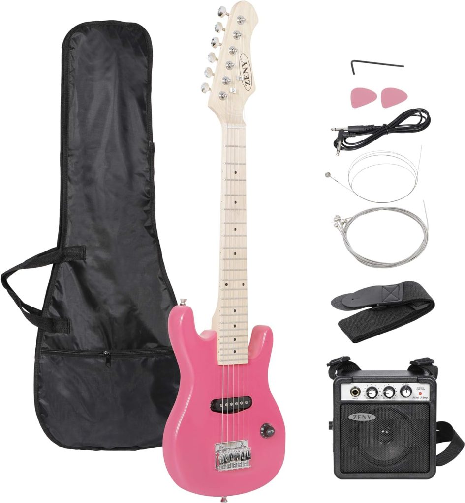 ZENY 30 inch Kids Electric Guitar with 5w Amp, Gig Bag, Strap, Cable, Strings and Picks Guitar Combo Accessory Kit, Pink