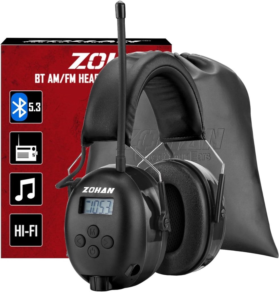 ZOHAN 033 Bluetooth AM/FM Radio Headphones with 2000mAh Rechargeable Battery,25dB NRR Noise Reduction Safety Earmuffs