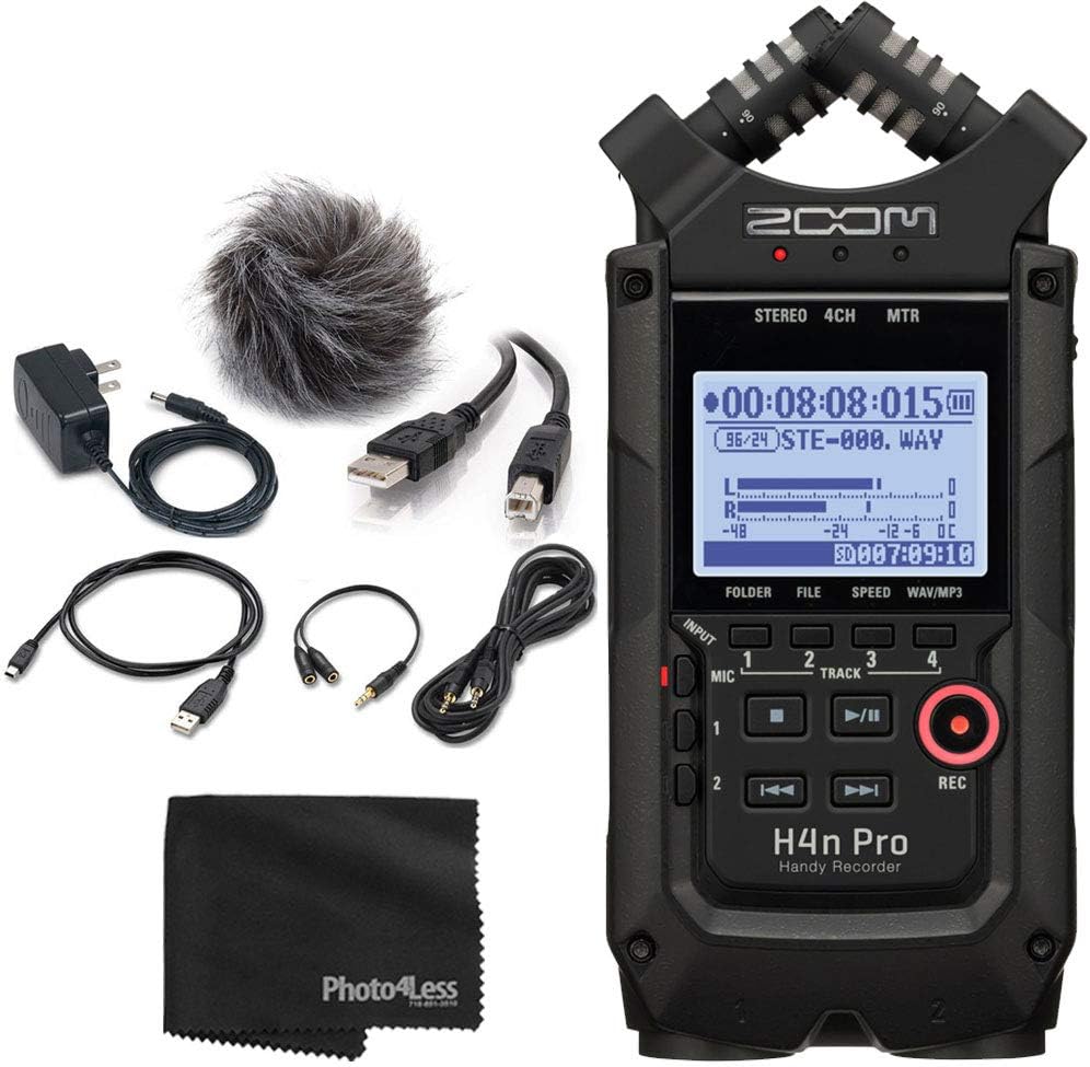 Zoom H4n Pro 4-Input/4-Track Portable Handy Recorder with Onboard X/Y Mic Capsule (Black) + Zoom Accessory Pack for H4n Pro + Cleaning Cloth - Ultimate Recording Bundle