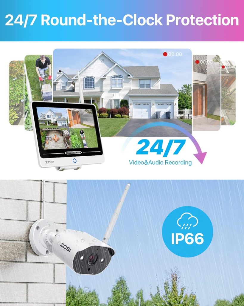 ZOSI 2K 8CH All in one Wireless Security Camera System with 12.5 inch LCD Monitor,4pcs 3MP WiFi IP Spotlight Cameras Outdoor Indoor,Color Night Vision,2 Way Audio,1TB HDD for Home 24/7 Recording