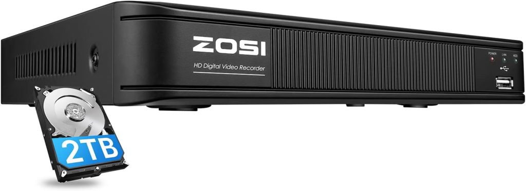 ZOSI H.265+ 5MP Lite 8 Channel CCTV DVR Recorder with Hard Drive 2TB, Remote Access, Motion Alert Push, Hybrid Capability 4-in-1(Analog/AHD/TVI/CVI) Full 1080p HD Surveillance DVR for Security Camera