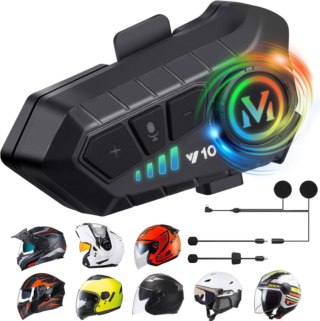 ZOVTIX Motorcycle Helmet Speakers V5.3 High Battery Life Helmet Headphone IPX6 Automatic Answer/Call Music Control/Intelligent Noise/Wake up Siri, 2 Different Types of Mic【Compatible With All Helmets】