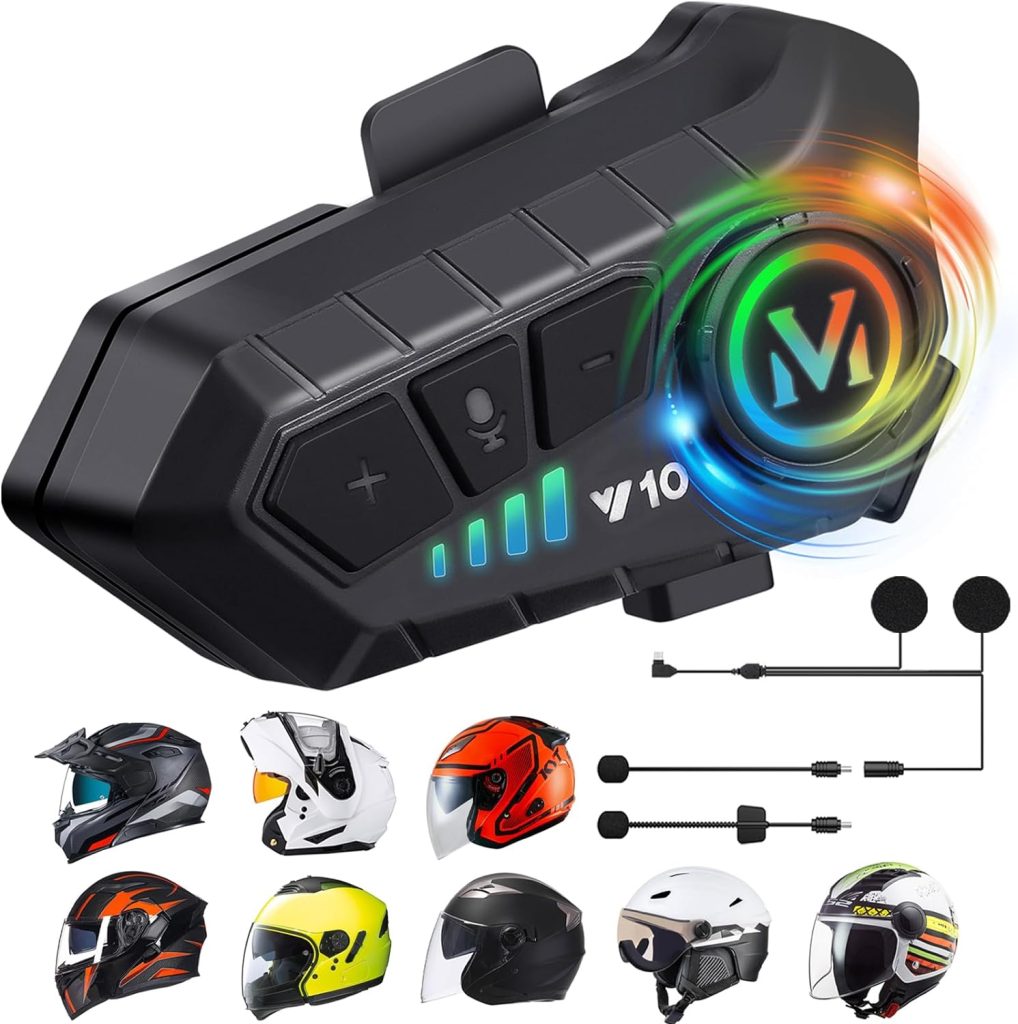 ZOVTIX Motorcycle Helmet Speakers V5.3 High Battery Life Helmet Headphone IPX6 Automatic Answer/Call Music Control/Intelligent Noise/Wake up Siri, 2 Different Types of Mic【Compatible With All Helmets】