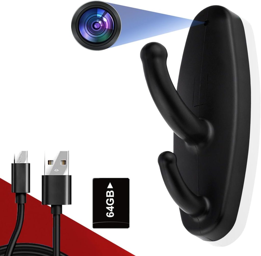 ZXWDDP 64GB Hidden Camera,Mini Spy Camera Clothes Hook,HD 1080P Nanny Cam Security Secret Camera Video Recorder with Motion Detection for Home/Office Monitor/No WiFi Needed-Black