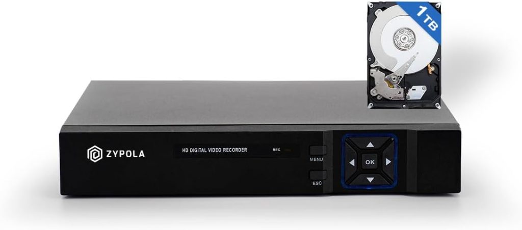 Zypola® 1080p 8 Channel Hybrid CCTV DVR Recorder, Pre-Installed 1 TB Hard Drive, H.265, Remote Access, HDMI  VGA Output, Supports CVBS/TVI/AHD/CVI/IP Cameras